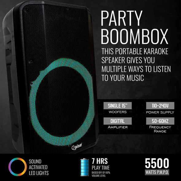 SB-1500 - Bluetooth Rechargeable Party Speaker. 15 inch woofer with 5500Watts output power