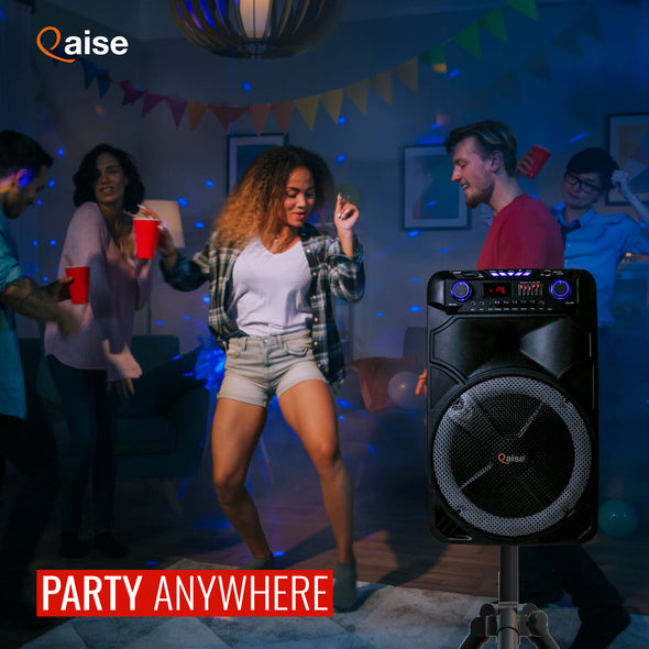 4500 Watts Peak Power 15” Portable Bluetooth Party Boombox and Karaoke Machine by Qaise. Includes Light Show, Wireless Microphone, FM Radio