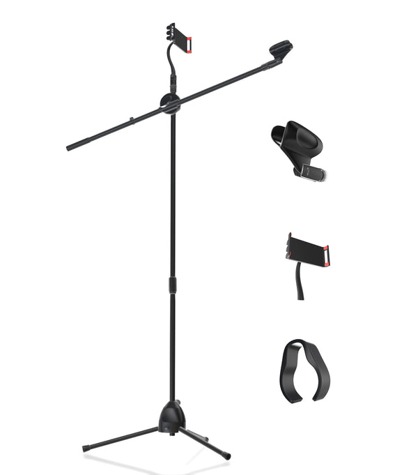 MTS-01 Microphone Stand Boom - Tablet/phone Holder for Karaoke, Studio, Parties, Rehearsals – 5ft Tablet and Phone Holder for Microphone Stand