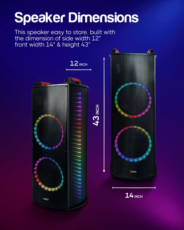 Qaise-12000 Watts Peak Power High-End Rechargeable Bluetooth Party Speaker Karaoke Machine with Deep Bass, LED Lights Large Body PA System for Parties