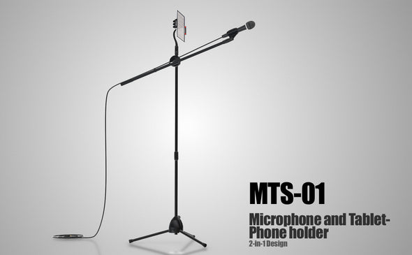 MTS-01 Microphone Stand Boom - Tablet/phone Holder for Karaoke, Studio, Parties, Rehearsals – 5ft Tablet and Phone Holder for Microphone Stand