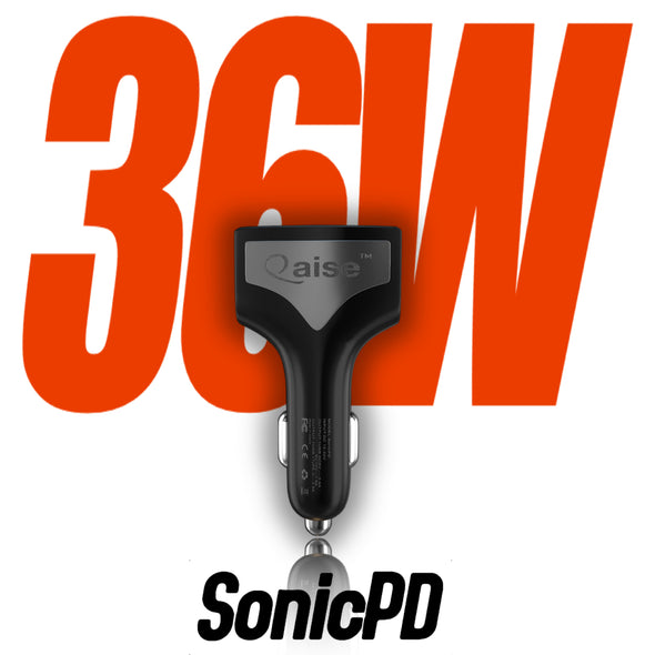 SonicPD 36W Dual USB-A and Type-C Fast Car Charger – Multi-Port with QC 3.0 Fast Charging and 3.4A USB-C Port – Compatible with iPhone and Android