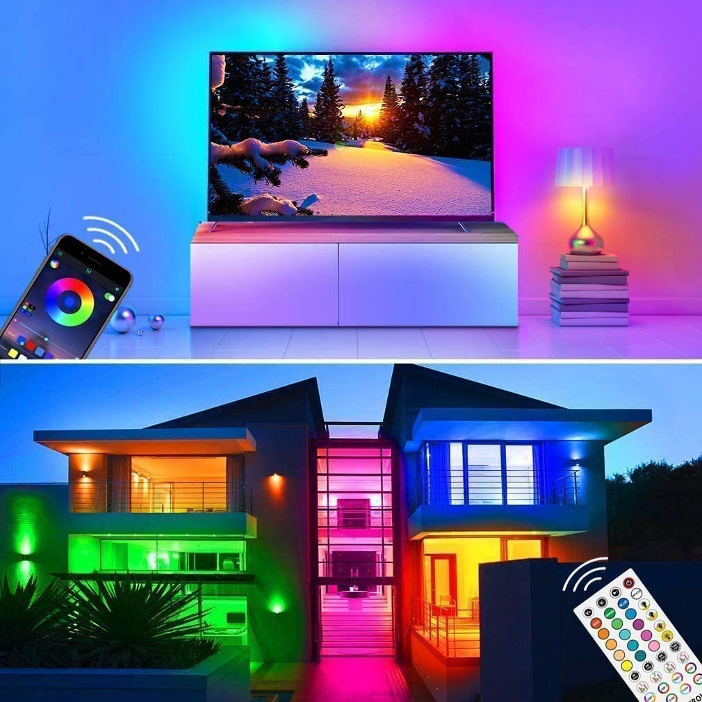 Qaise RGB LED Strips 16.4ft Bluetooth Color Light Strips Remote App Control